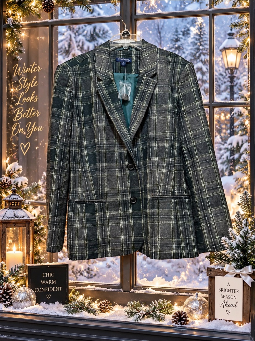 Chadwicks Green Plaid Tailored Blazer